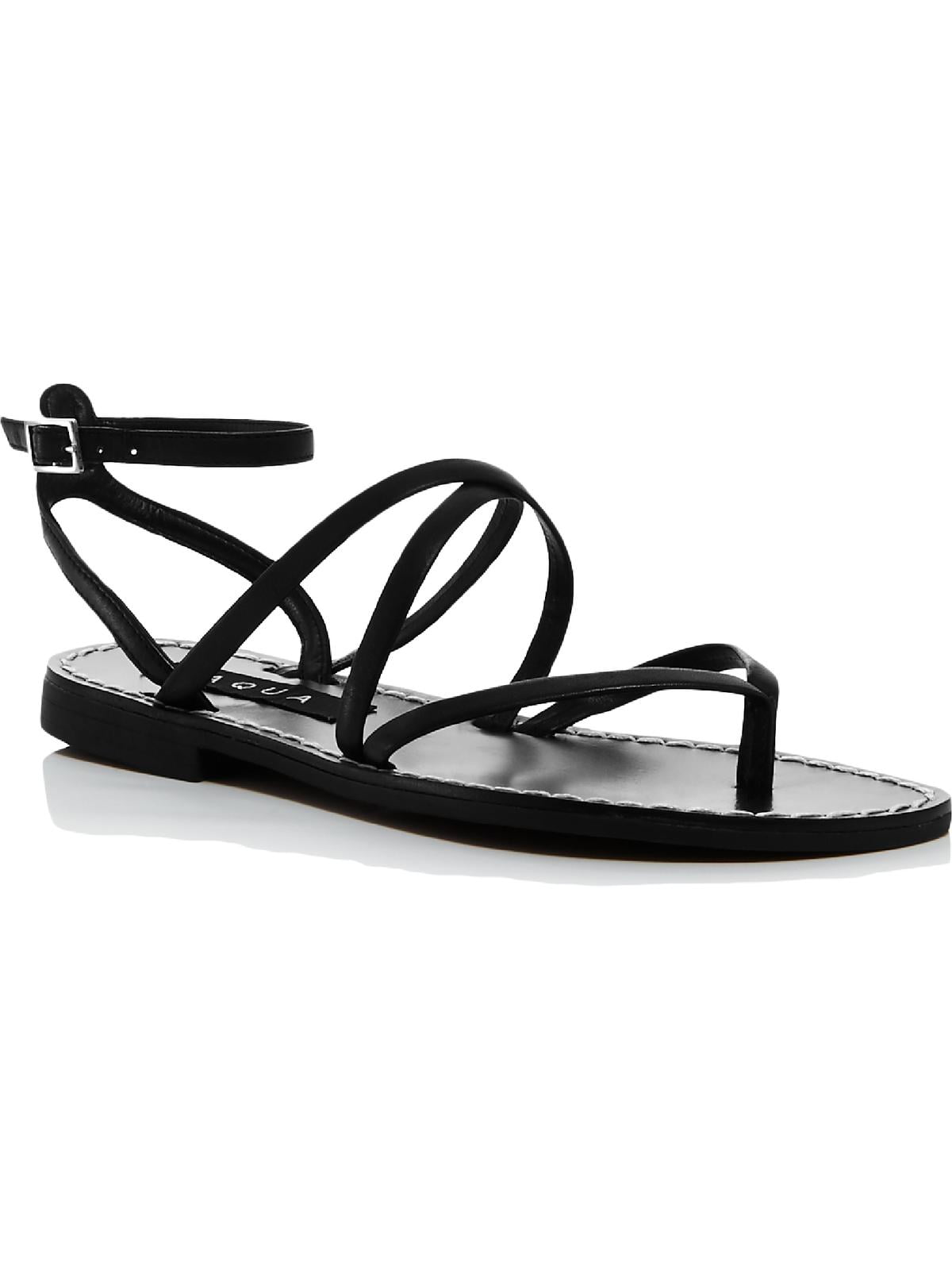 Aqua Womens AQ-Sand Leather Strappy Flat Sandals Black 6.5 Medium (B,M) -  Walmart.com