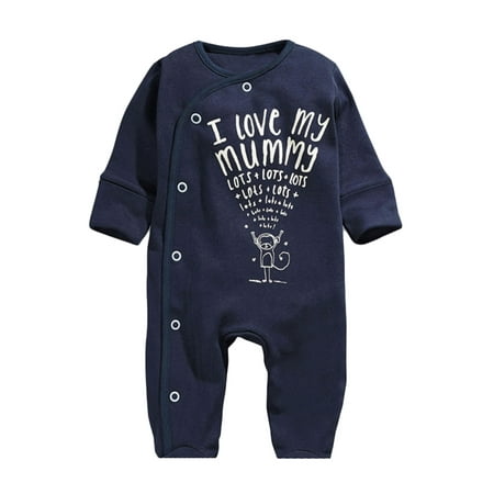 

StylesILove I Love My Daddy Mummy Soft Cotton Baby Overalls Romper (12-18 Months I Love My Mummy Navy Blue)
