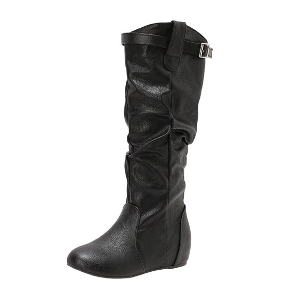 LOVZFMLL Boots for Women Mid Calf Winter Boots Round Toe Slip Resistant Flat Heel Height Increase Casual Fall Winter Shoes