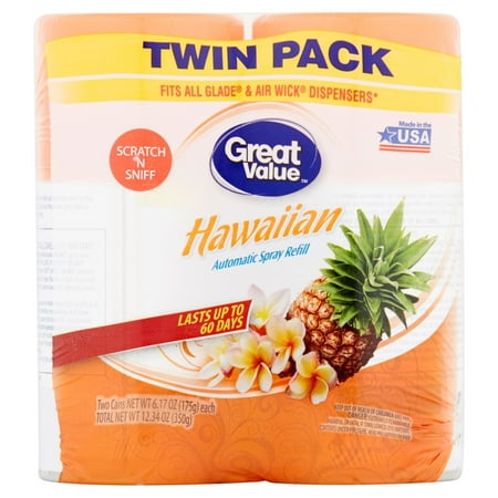 Great Value Automatic Spray Refill Twin Pack, Hawaiian Scent, 12.34 oz, 2 Count