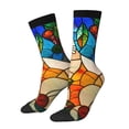 thumbnail image 2 of Uemuo Stained Glass Cat Art Pattern Women's Crew Socks, Soft Durable Breathable Moisture-Wicking with Odor Control Cotton socks, 2 of 9