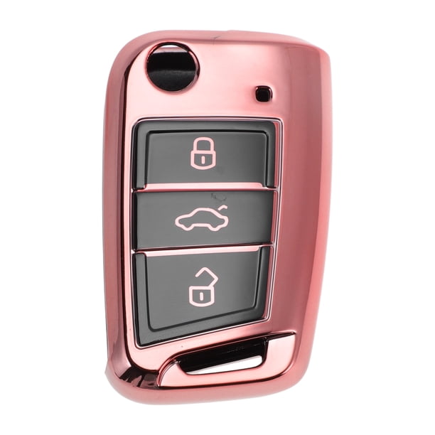 Funda de Llave de Auto de Silicona TPU Rosa Única para VW Golf 7 Mk7 Tiguan Touran T-Roc T-Cross Polo Jetta Caddy Beetle Passat - Funda de Control Remoto de 3 Botones