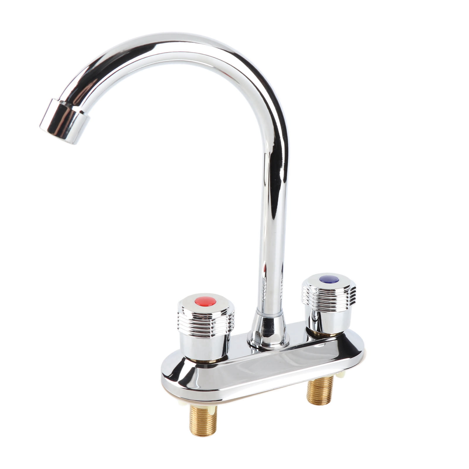 YAHHU 2 Handle Centerset Bathroom Faucet Water Saving Basin Tap for Kitchens Sink Bath Bathtub, Solid Copper Double Hole Hot Cold Mixer, Silver Finish, 10.6 in / 27 cm Length