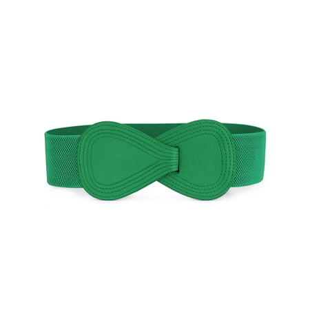 INSPIRE CHIC Interlock Buckle 8-shaped Faux Leather Elastic Belt Cinch Waistband for Lady Fit Waist Girth:25 /63.5cm-37 /94cm Green