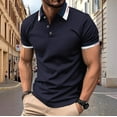 thumbnail image 2 of hoksml Summer Men's Golf Shirt Casual Loose Button Up Short Sleeved Lapel Top Solid Color Collared Polos Comfortable Soft Stretchy T Shirt 2025 on Clearance, 2 of 9