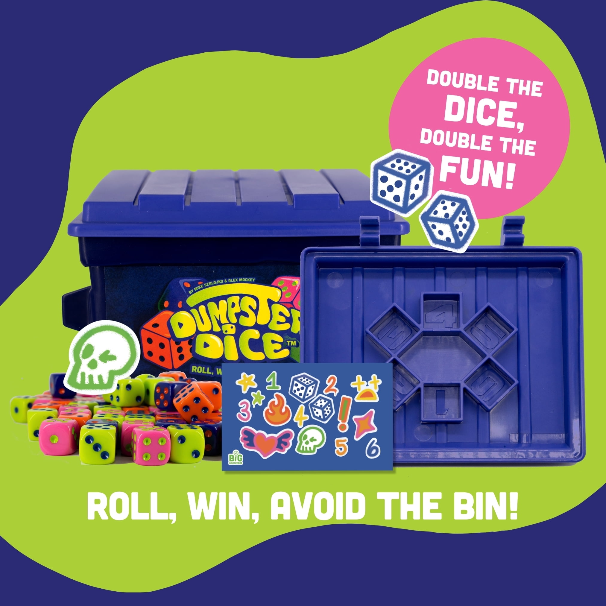 Dumpster Dice - Fast-Paced Family Dice Game | Fun 4-Player Board and Dice Game with Dumpster, 80 Dice, and Graffiti Stickers | Perfect for Travel, Parties, and Game Night