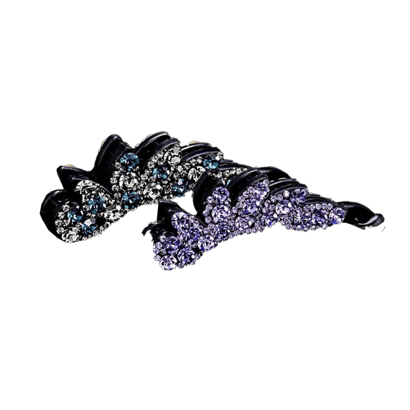 RAGUPEL 2 Pcs Hair Clips for Women,Handcrafted Crystal Detailing Hair Clips for Thick Hair,Comfortable Rounded Edges Flat Claw Clips,Gray&Purple