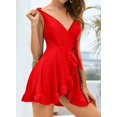 thumbnail image 2 of Bañador de una Pieza con Volantes y Corbata Lateral en V de para Mujer Rosa Roja 1X Rosa Roja 1X Xishao ropa, 2 of 2