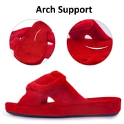 Womens Arch Support Slippers Memory Foam Orthotic Heel Cup Arthritis Edema House Shoes with Velcro Closure, Red 8
