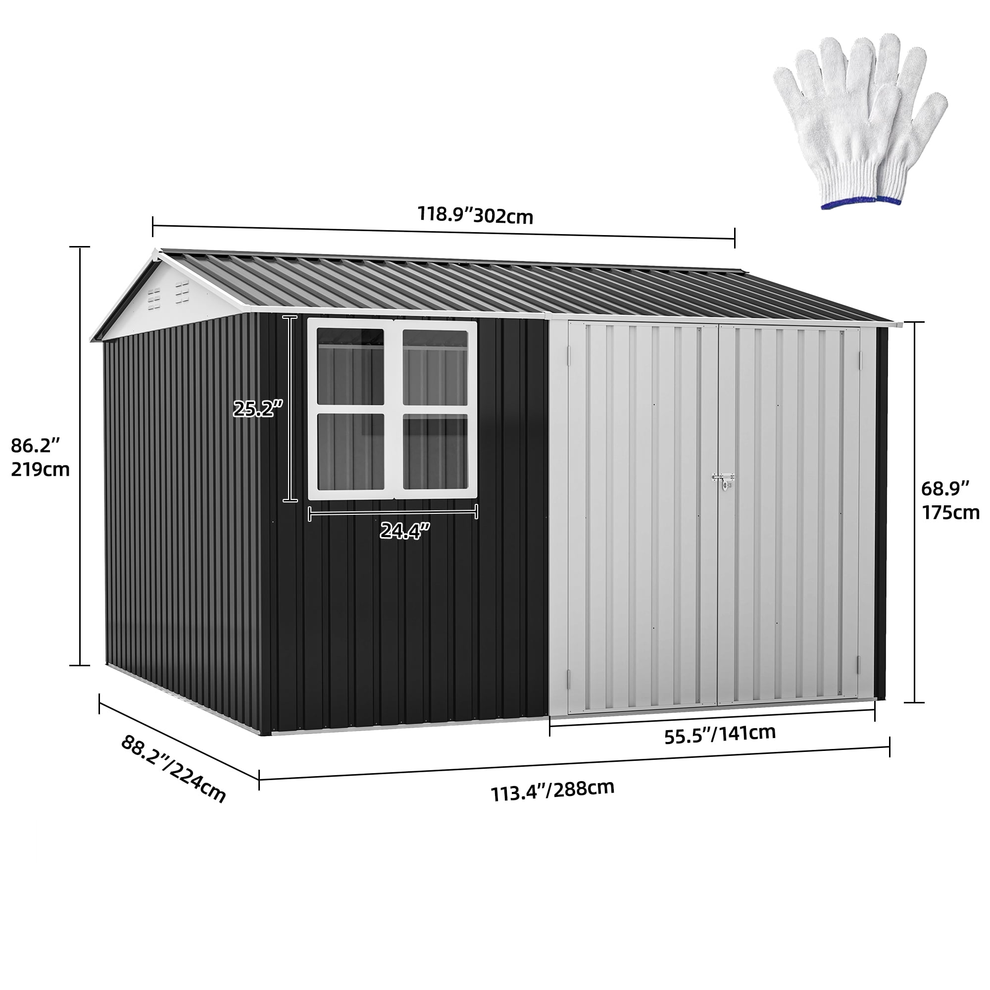 Uforic 10' x 8' Outdoor Storage Shed, Waterproof Metal Shed with Windows, Lockable Doors Gray/White
