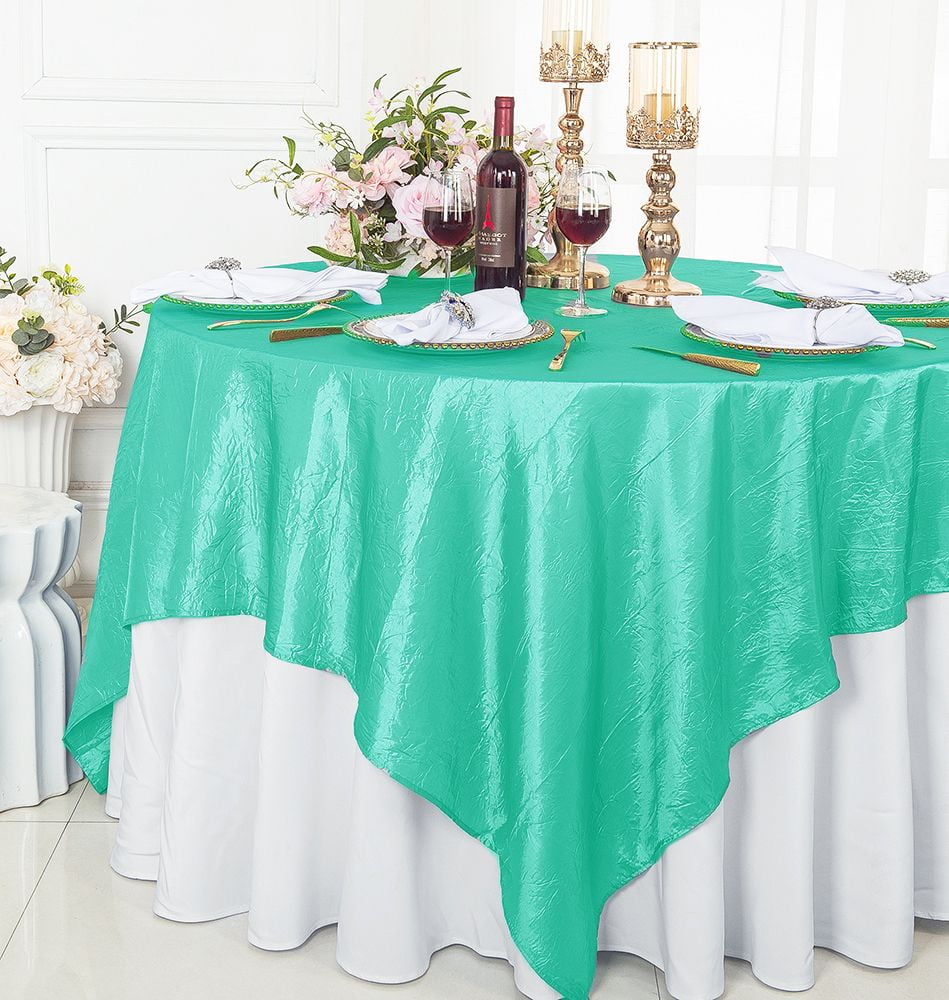 Wedding Linens Inc. 85" Square Crushed Crinkle Taffeta Table Overlay