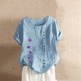 thumbnail image 2 of Blouses pour Femmes, Haut Décontracté en Coton et Lin Imprimé à Manches Courtes avec Boutons, 2 of 3