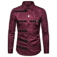 thumbnail image 2 of Aueoeo Mens Gothic Lapel Shirt Slim Fits Blouse With Rivets BAnds UniForm Vintage Long Sleeve Costume Shirt Wine 2X-L, 2 of 9