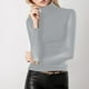 thumbnail image 3 of Top de manga larga de malla transparente con cuello alto falso para mujer - Elástico, blusa para combinar, informal/elegante, 3 of 6