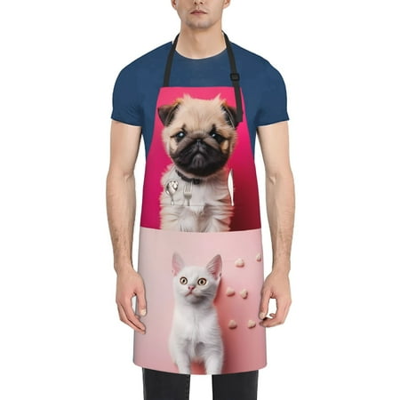 

Ocsxa Colorful Dog Cat Collage Apron With Pockets Kitchen Bib Waterproof Resistant Women Men Unisex Adjustable