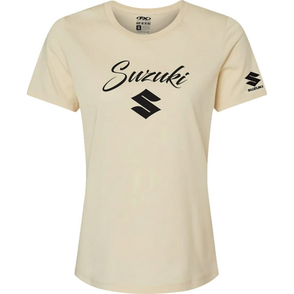 Factory Effex Suzuki Script Womens Short Sleeve T-Shirt Heather Cream LG