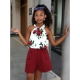 thumbnail image 3 of Mikrdoo Kid Girls Clothes 8Y,9Y,10Y,11-12Y Big Girls Rose Print Halter Summer Sleeveless Tops Elastic Fashion Shorts 2Pcs Outfits 11-12 Years Red, 3 of 10