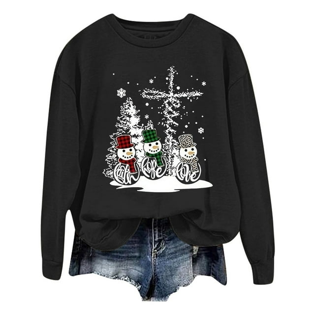 Wyzesi Chandails d'Automne pour Femmes Motif Femmes Manches Longues Col Rond Chandails de Mode Imprimé Lettre Chandail Léger Chandails Amples Blouse Haut Chandails en Molleton Filles