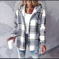 thumbnail image 4 of Camisas A Cuadros para Mujer, Chaqueta de Larga con Botones y Forro , Sudadera con Capucha, Blusa Informal de Moda. Gris M, 4 of 7