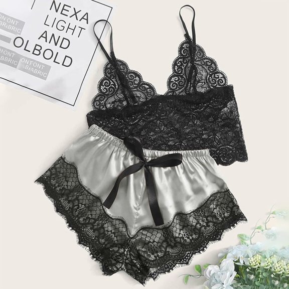 Levmjia Womens Lingerie Summer Pajamas Sleepwear Top With Soft Pants New Lace Silk Sling Underwear Sleepwear Pajama Sets