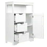 HomGarden Bathroom Floor Storage Cabinet Modern White Wooden Kitchen Cupboard W/Adjustable Shelf & 3 Drawers