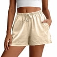 thumbnail image 6 of ADSSDQ Cotton Linen Shorts Women Plus Size Elastic Waist Drawstring Summer Beach Shorts with Pockets Casual Solid Color Pant Khaki M, 6 of 7