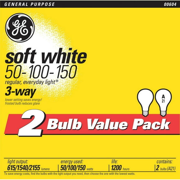 GE 50/100/150 Soft White Trilight 2pk