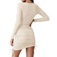 thumbnail image 3 of Women Bodycon Ruched Mini Dress Long Sleeve Drawstring Stretchy Casual Ribbed Party Club Dresses, 3 of 5