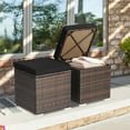 thumbnail image 4 of HYJY 2 Pieces Patio Ottomans, Patiojoy Hand-Woven PE Rattan Side Table with Removable Cushion & Hidden Storage Space, Multifunctional Storage Box, Seat for Patio, Backyard, Poolside (Black), 4 of 10