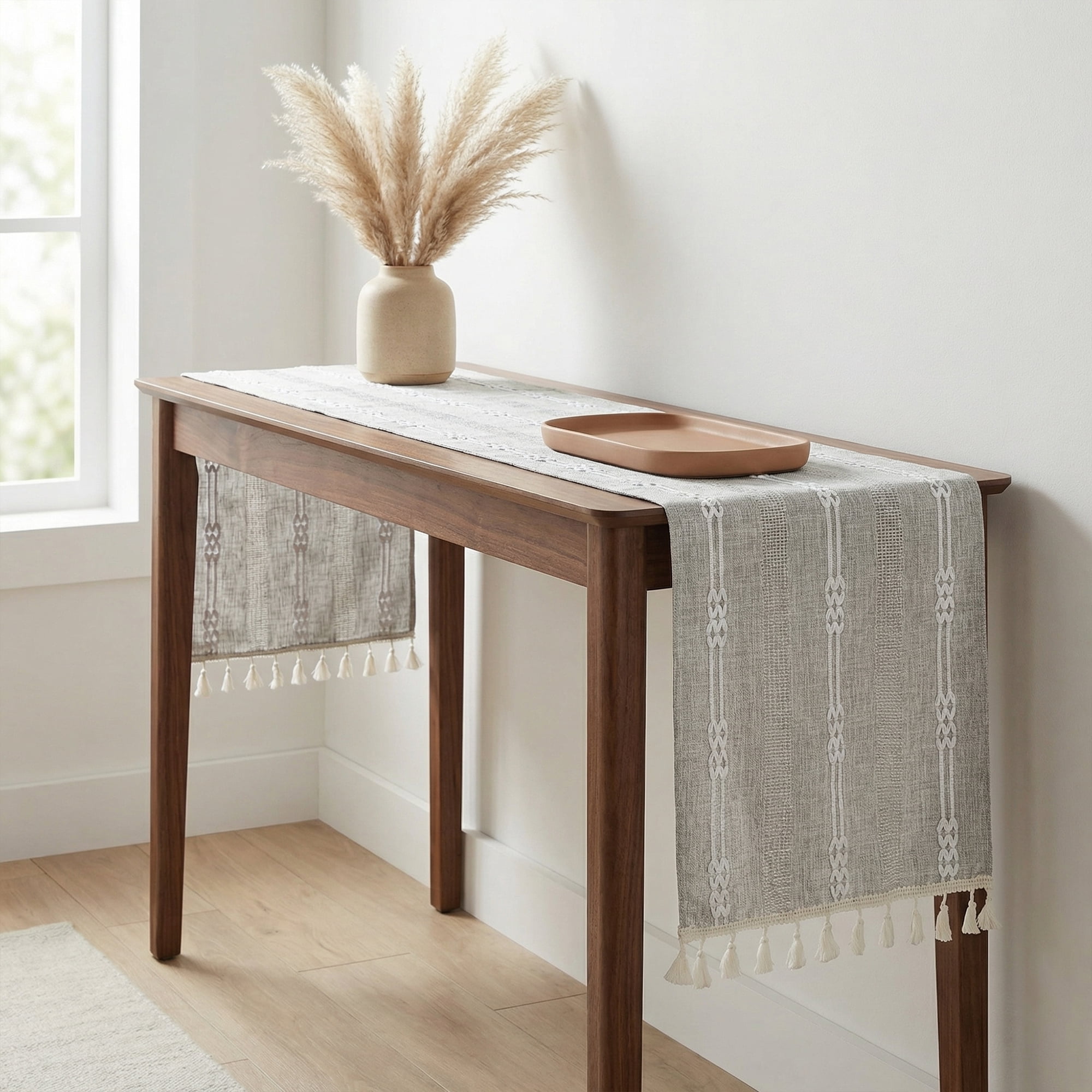Unique Bargains Openwork Polyester Runner Table Runner for Kitchen Decor Gray 13"x70.9"