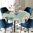 thumbnail image 5 of Elastic Fitted Round Tablecloth, Boho Spring Floral Waterproof Stretch Table Cover for 45"-54" Tables, Retro Flowers Plants Patchwork Grid Green Washable Outdoor Tablecloths for Patio, Picnic, 5 of 9