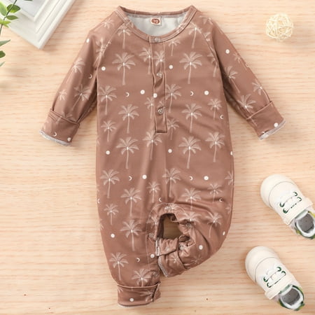 

NIUREDLTD Boys Girls Long Sleeve Winter Coconut Tree Prints Jumpsuit Romper