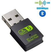 USB WiFi Bluetooth Adapter, 600Mbps Dual Band 2.4/5Ghz Wireless Network External Receiver, Mini WiFi Dongle for PC/Laptop/Desktop