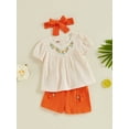 thumbnail image 3 of Baby Sweetie Toddler Girls 3Pcs Summer Outfits Shorts Sets Short Sleeve Floral Embroidery Tops and Shorts Headband Sets, 3 of 7