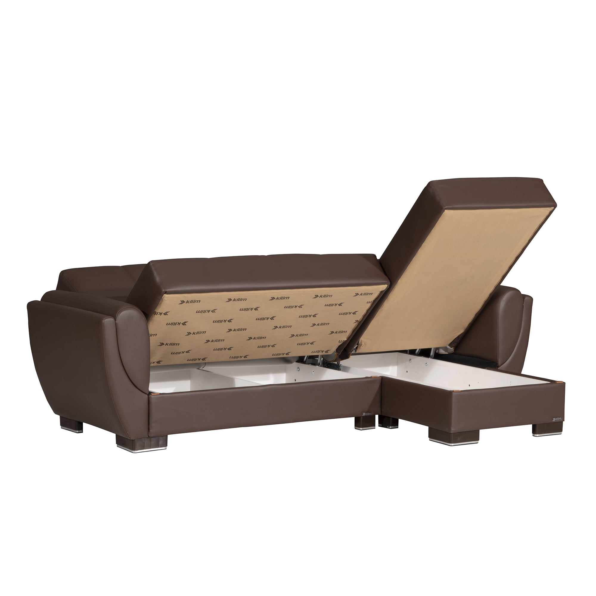 Ottomanson Origins Air Modern Convertible L-Shaped Sectional Sofa, Brown Color Leatherette