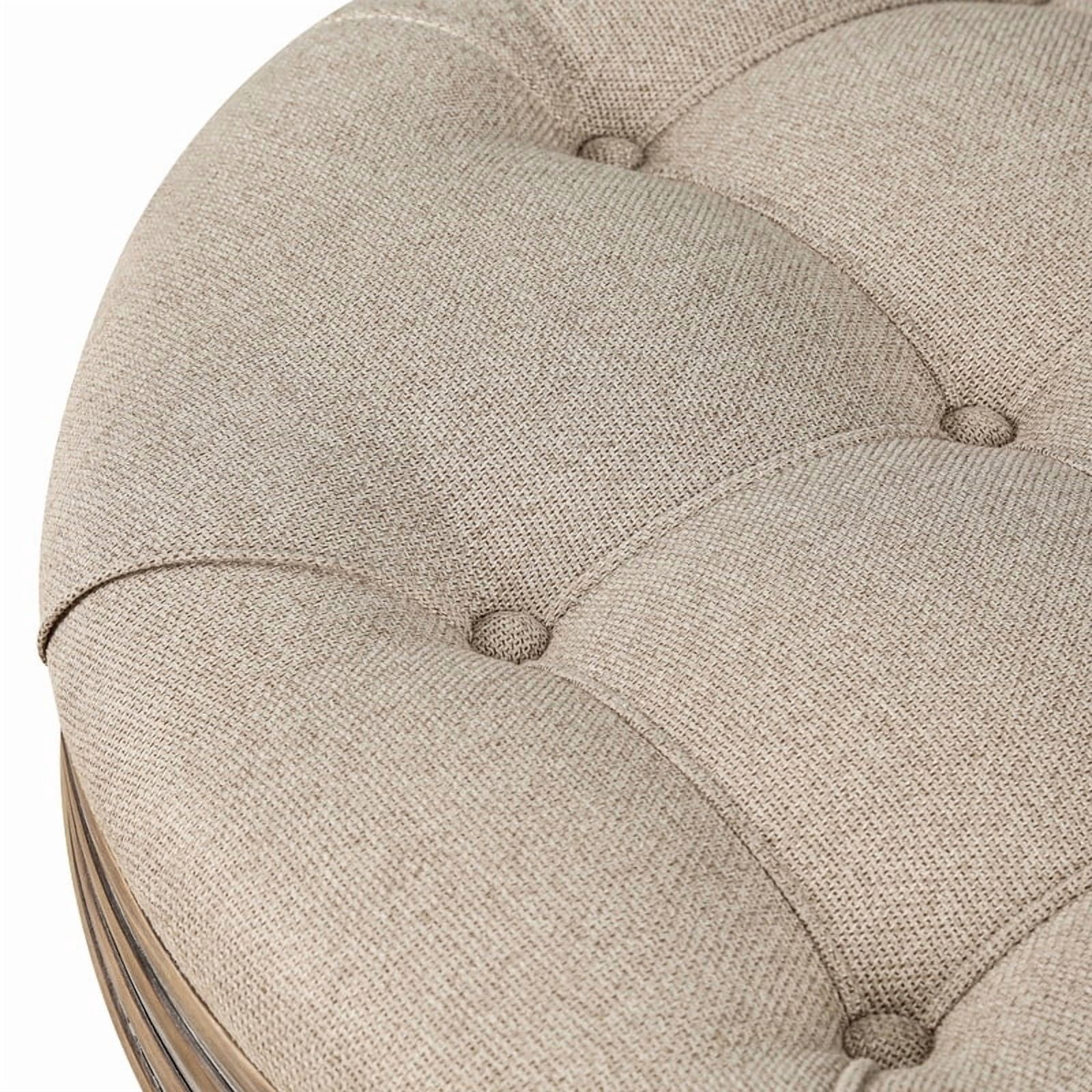 Round Storage Ottoman Coffee Table with Wooden Shelf, Oversized Tufted Upholstered Ottoman with Hidden Storage, Waterproof Linen Footrest for Living Room,Khaki
