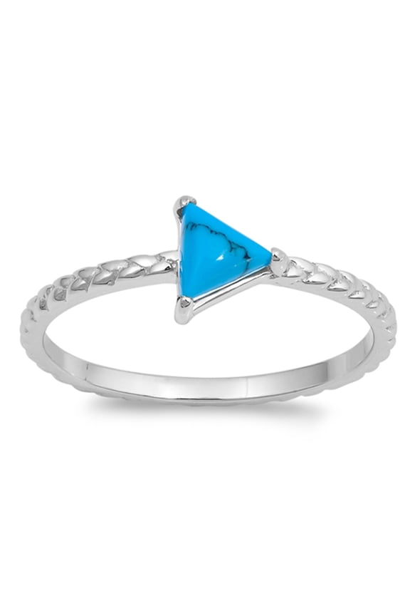 Triangle Simulated Turquoise Solitaire Ring .925 Sterling Silver Band Blue CZ Female Size 10