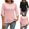 thumbnail image 1 of Tops de manga larga,Blusa informal abotonada para mujer, de media manga, lisa, de poliéster, cómoda para uso diario, sopatenor, 1 of 8