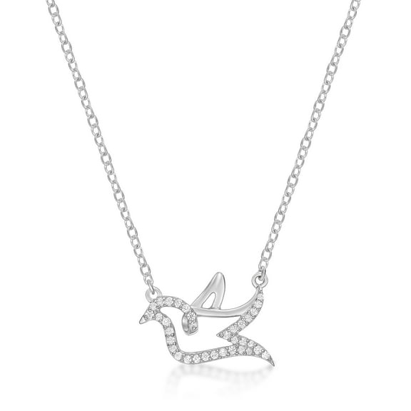 925 Sterling Silver Dove Necklace With 0.13 Carat Diamond Rare Gift Fine Jewelry