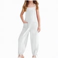 thumbnail image 2 of NIEWTR Teen Girls Summer Jumpsuits Spaghetti Strap Loose Solid Romper Kids Casual Sleeveless Overalls with Pockets(A02-White,11-12 Years), 2 of 9