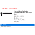 thumbnail image 2 of Front Left Outer Tie Rod End - Compatible with 2012 - 2017 Toyota Camry 2013 2014 2015 2016, 2 of 2