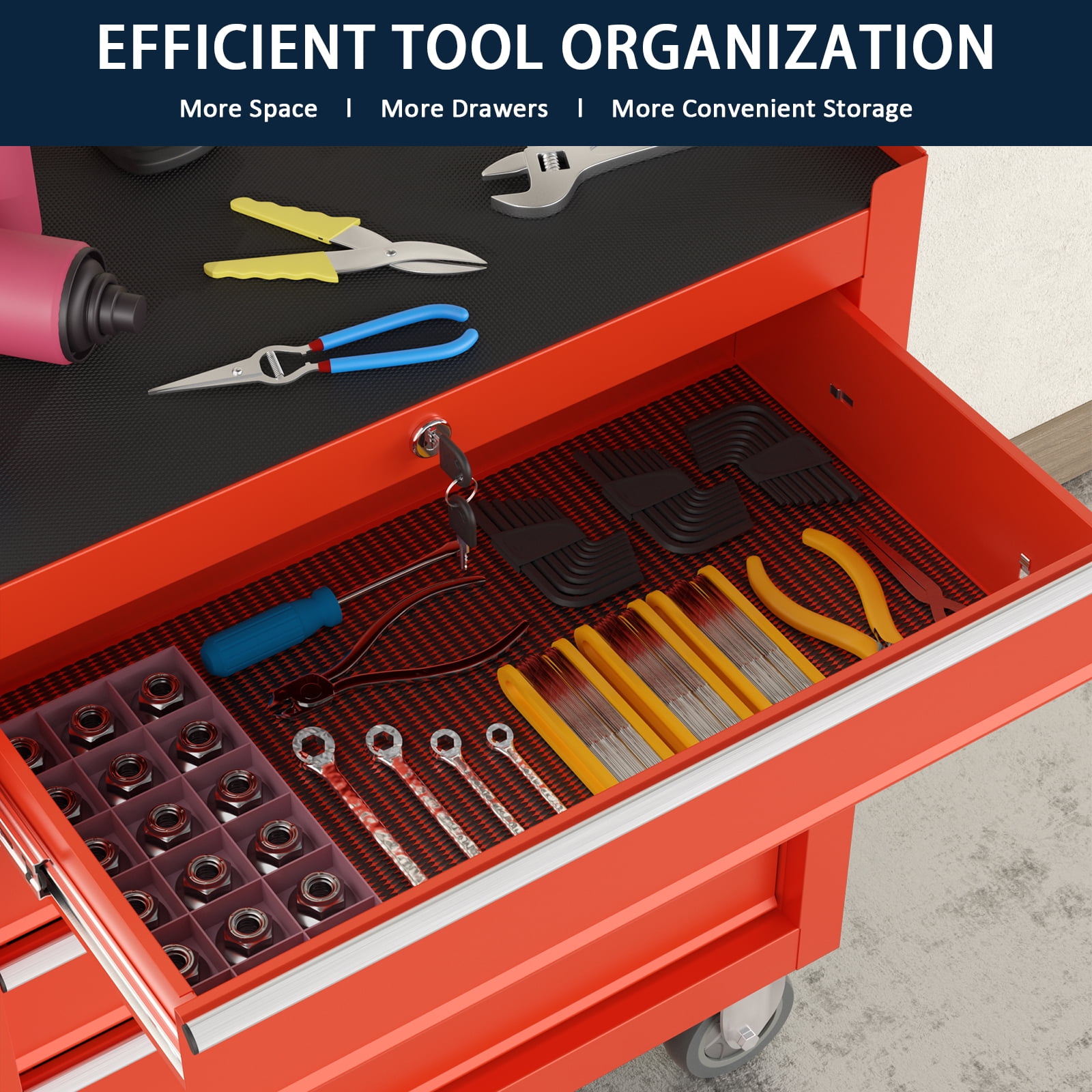 Odaof, 52.8 lb, 24.4-Inch Steel 5-Drawer Rolling Tool Chest Red