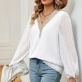 thumbnail image 5 of Scyoekwg Womens Long Sleeve Blouses for Fall V-Neck Crochet Lace Trim Elegant Shirts Lightweight Loose Vintage Solid Color Fall Clothes Casual Blouses (White,L), 5 of 7
