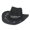thumbnail image 2 of Sombrero de vaquero de paja Zulema Unisex con ala enrollable Negro, 2 of 8