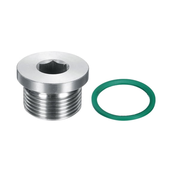 G3/4 Inner Hex Head Pipe Fitting Plug, Universal 304 Stainless Steel Thread Socket Plug with Green O-Ring for Terminate Pipe Ends or Replacement Drains