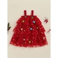thumbnail image 3 of Loicainy Toddler Kids Girl Christmas Dress 12 24 Month 2T 3T 4T 5T 6T 7T 8T 9T Star Print Square Neck Sleeveless Layered Tulle Dresses with Plush Ball Christmas Hat, 3 of 9