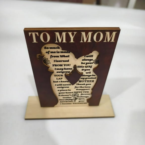 TOPRenddon Mother‘s Day Wooden Desktop Decoration Standing Heart Sign with Base Patterned Wood Plaque Mom Gift for Home Office Desk Table 5.9x5.9 Inch