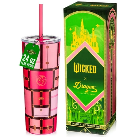 Dragon Glassware x Wicked 24 oz Vacuum Insulated Tumbler with Lid and Straws, Glinda