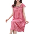 thumbnail image 4 of Tnhcen Plus Size Nightgown Women's Summer Sleepwear Sexy Lace Trim Short Sleeve Nightdress Ice Silk Midi Nightgown L-2XL Available in pink and purple, 4 of 9