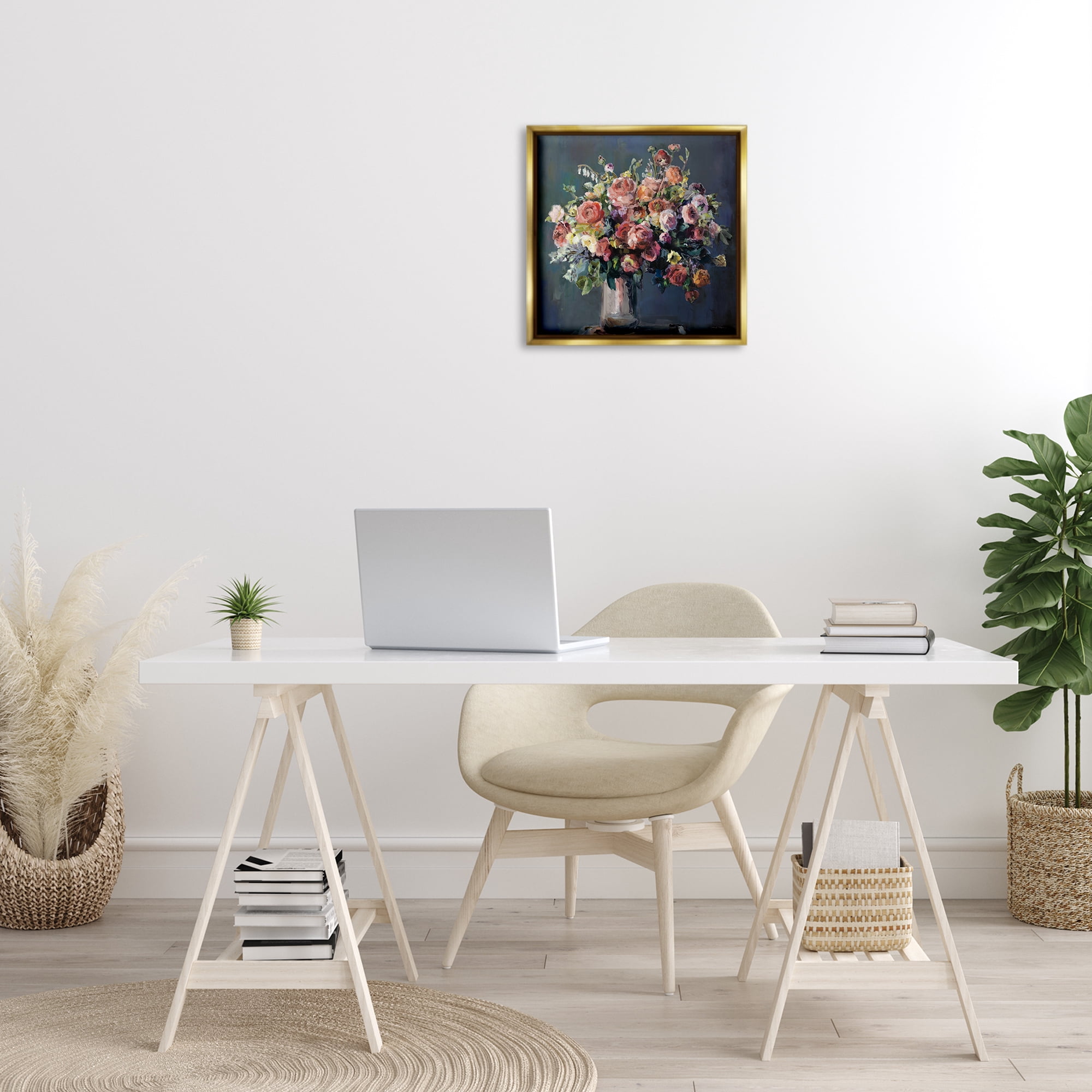 Stupell Industries Abundant Dark Bouquet Botanical & Floral Painting Gold Floater Framed Art Print Wall Art, 18 x 18